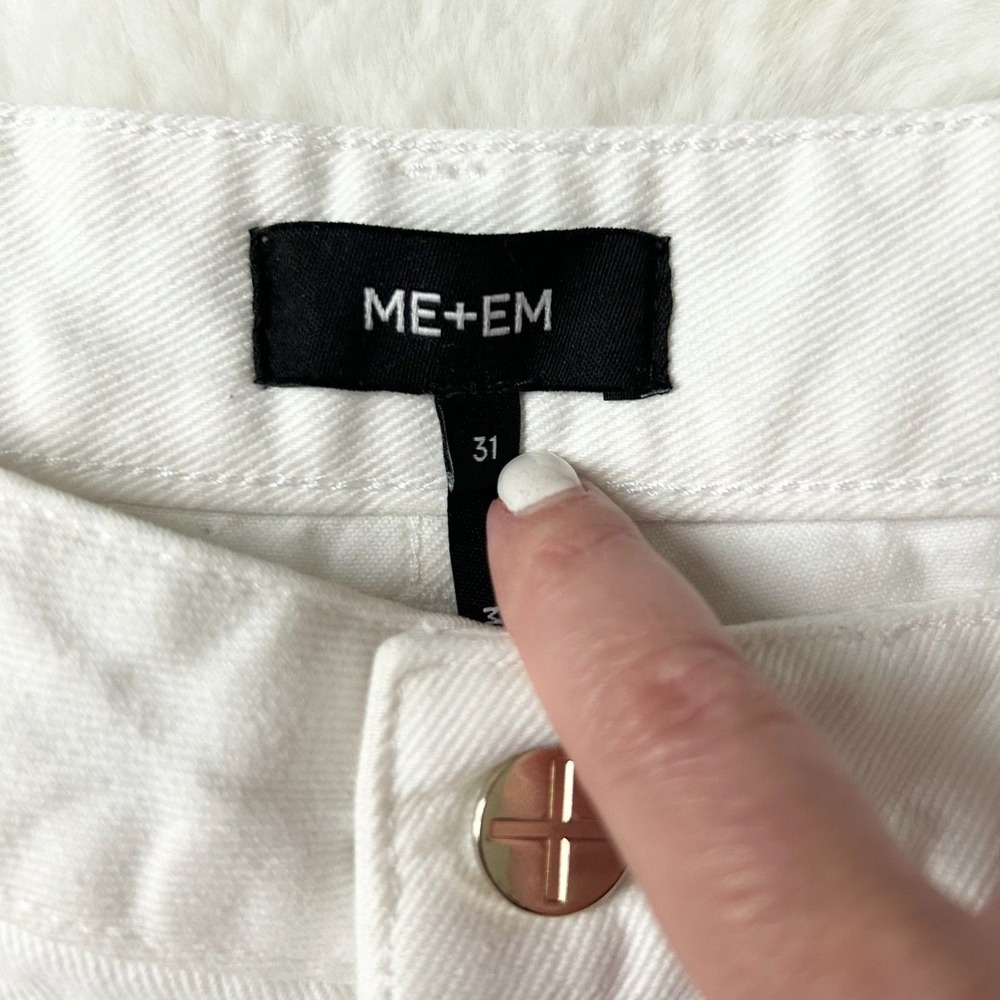 ME+EM White Organic Cotton A-Line High Rise Raw Hem Denim Shorts Size 31 - Picture 5 of 6
